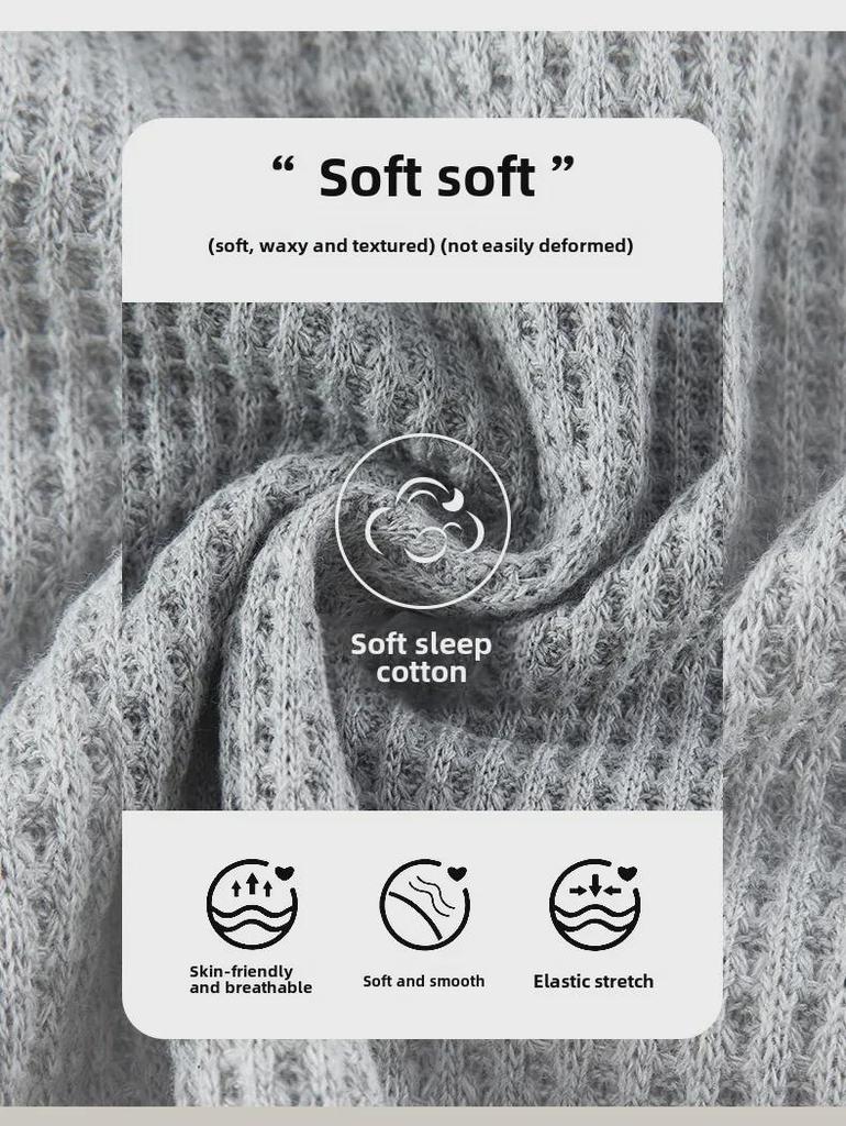 Мужская свободная вафельная пижама с рисунком из мультфильма - длинный рукав, чистый хлопок, большой размер