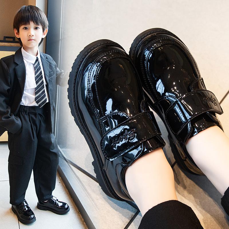 Обувь из кожи для мальчиков, весна-осень, модная детская обувь на мягкой подошве, школьная обувь для студентов, обувь на плоской подошве, обувь для больших детей, черная, официальная