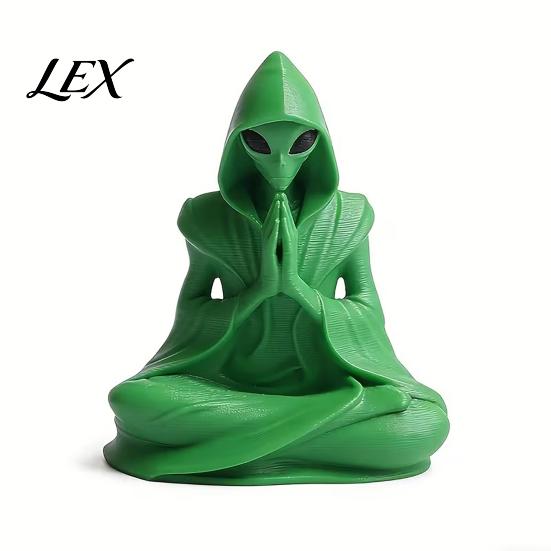 Alien Meditation Figurine 3D Printed Statue, Zen Desk Decor Ornament, Unique Desktop Embellishment Cute Extraterrestrial for Home Office, Sci Fi Gift