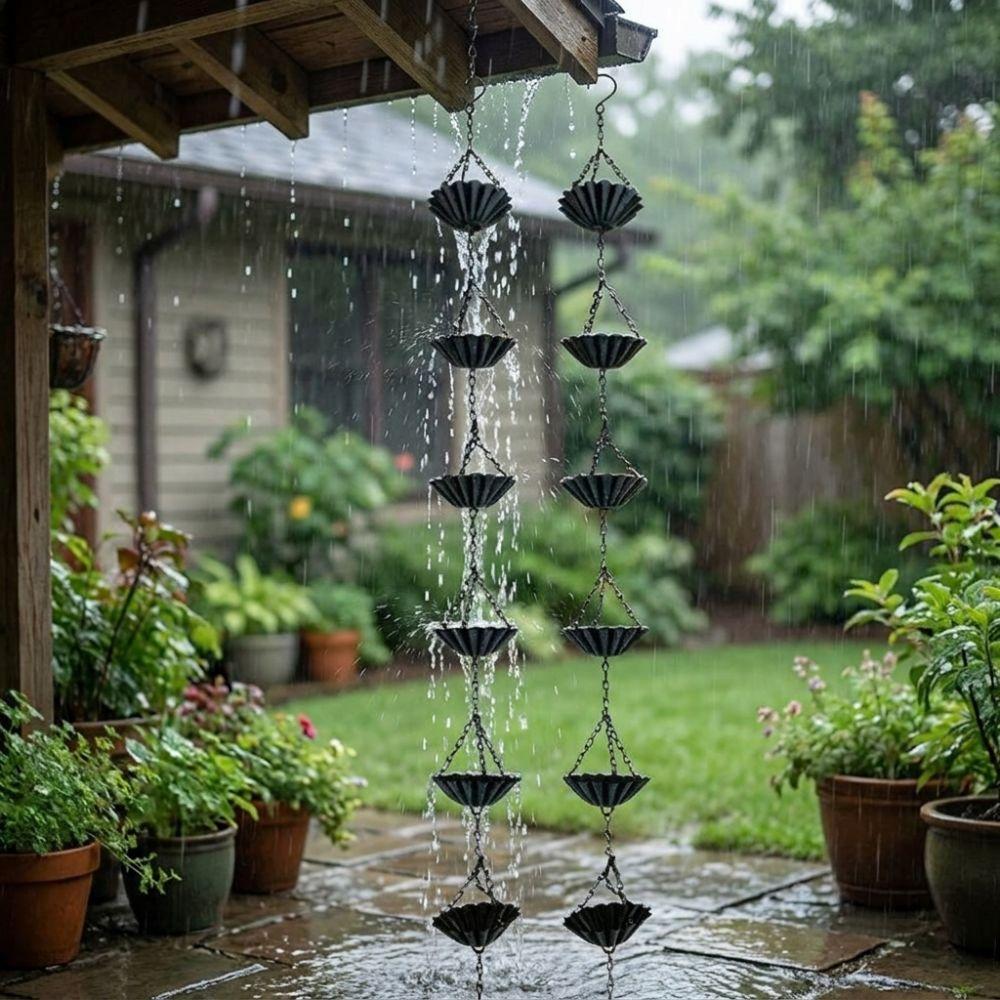 Japanese Style Metal Flowers Rain Chain Weather Resistant Eaves Water Drainage Chain Yard Patio