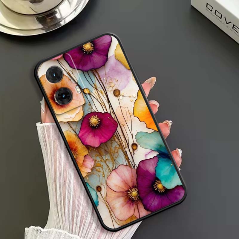 Чехол для телефона с узором «Цветок бабочка» для Motorola G85 Edge 50 G24 G35 G14 G04 40 G72 G34 G G54 G13 G32 5G Черный