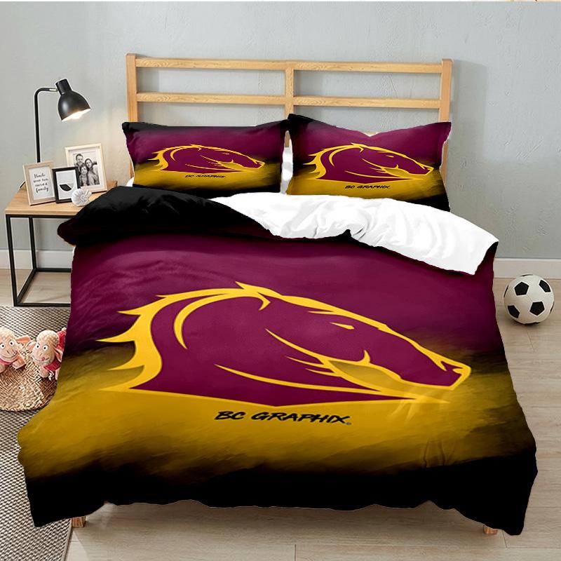 Brisbane Broncos 3PCS Bedding set,Ideal for 1pc Duvet Cover And 2pcs Pillowcases Perfect for Fan gift,Ideal for Bedroom, Dormitory