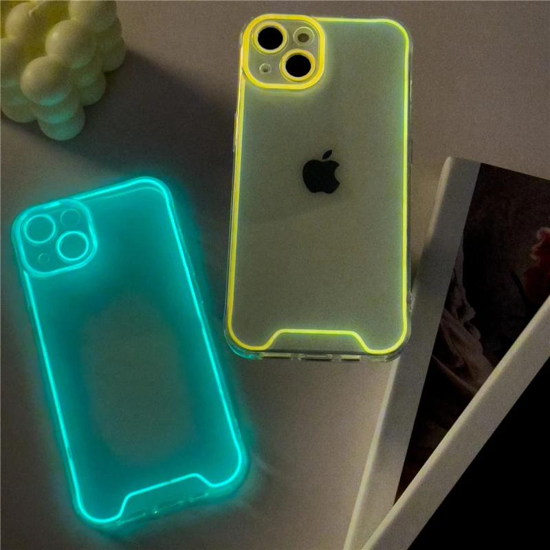 Светящийся силиконовый мягкий чехол с ночником для iPhone 14 11 12 13 14 15 Pro Max Plus XR XS Max, прозрачная задняя крышка