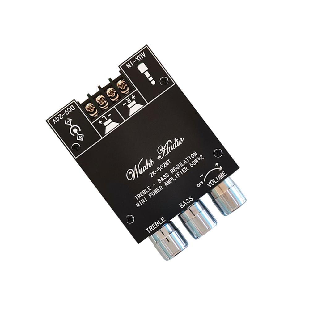 ZK-502MT 2x50 Вт Bluetooth 5.0 Стерео Усилитель Плата Управление Тонами Низких и Высоких Частот AUX DC 9-24 В для DIY Динамика