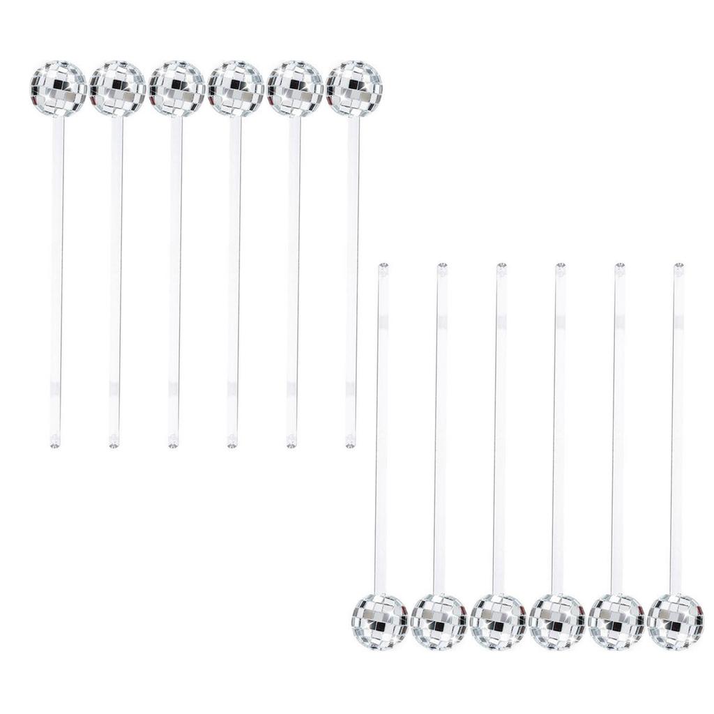 12pcs Reusable Discos Balls Glitter Drink Stirrers Swizzle Stick Coffee Beverage Stirrer for Mixing Cocktails Whiskey