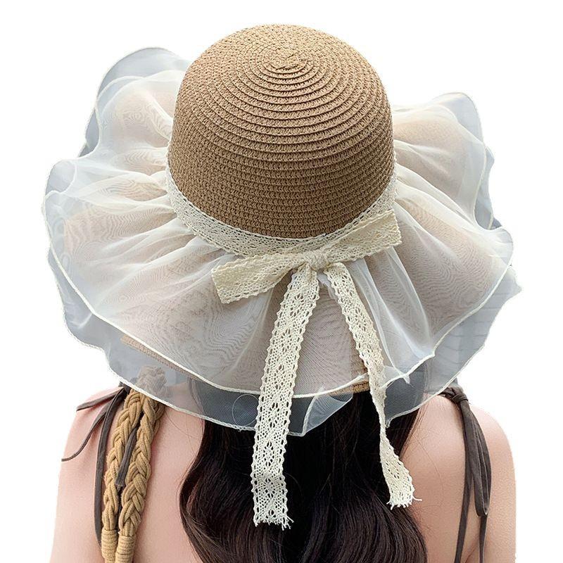 Summer New Woven Straw Hat Beach Vacation Lace Beach Sunscreen Hat Sunshade Sun Hat