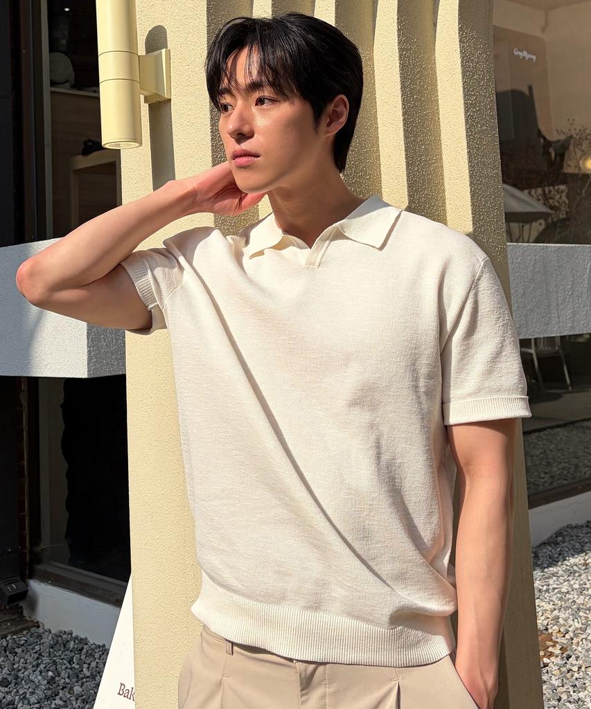 MINDBRIDGE [2Pack] Washable Linen-Like Slit Neck Collared Short Sleeve Knit - 5 Colors