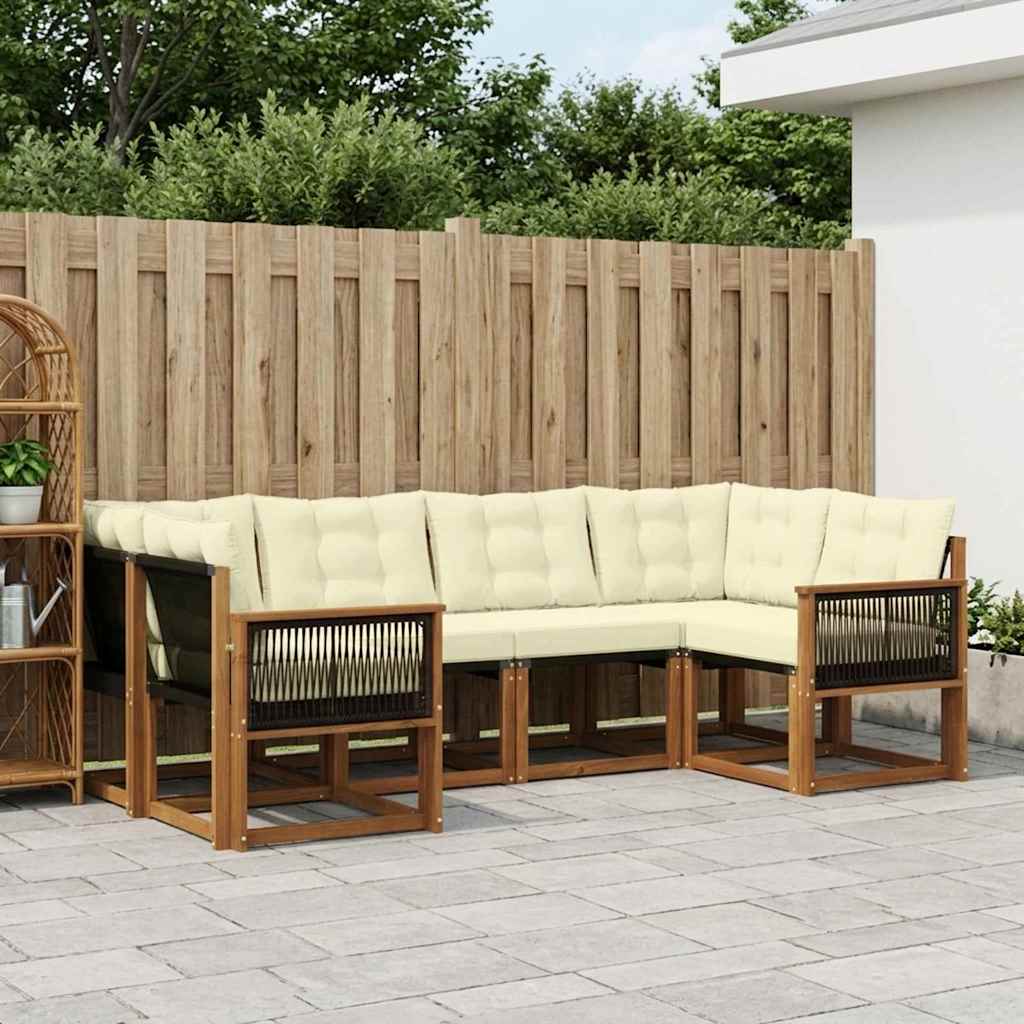 Outdoor Sofa Set with Cushions 6 pcs Natural and Cream