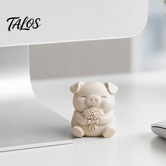 Talos 3D-печатная милая фигурка свиньи, маленькая статуэтка с букетом цветов, коллекционный животный орнамент для декора дома, кухни, офиса