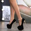 Fashion Sexy Black Pumps Women Wedding 16Cm Thin High Heel Shoes Flock Platform Pearl Chain Shallow Club Party Shoe Zapatos De Mujer