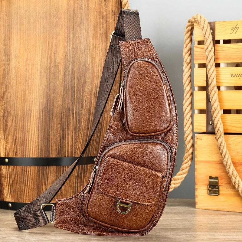 Retro Genuine Leather Chest Bag Men's Top-grain Cowhide Crossbody Bag Versatile and Casual Men's Crossbody Bag