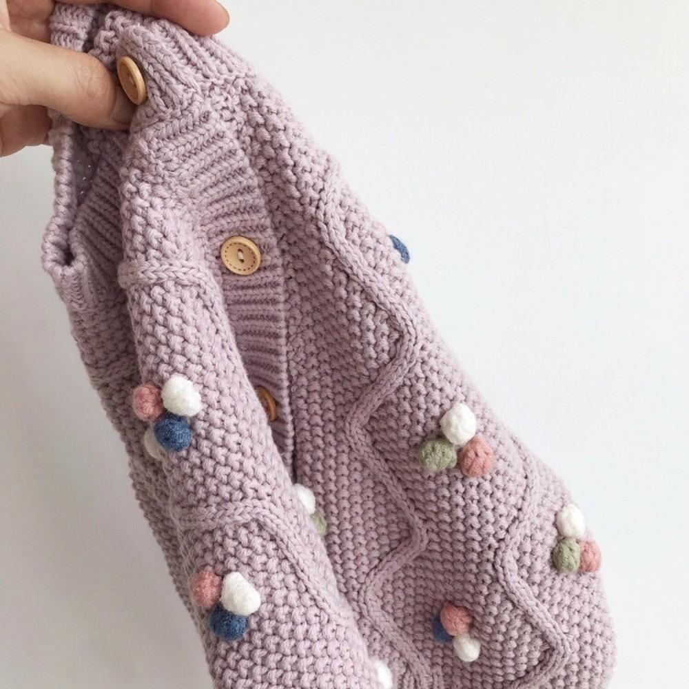 Pom Pom Design Knitted Cardigan Warm Girls Coat High Quality Outerwear Autumn