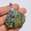 Exclusive Top Grade Qualite 100% Natural Ruby Fuchsite Heart Shape Ethnic Style Handmade Jewelry 925 Steling Silver Pendant 2" WSJ-4945