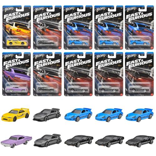Hot Wheels Fast & Furious Theme Assortment - Racing Vehicle Toys, Mini Cars, 10-Car Box, Ages 3+, 986G-HNR88