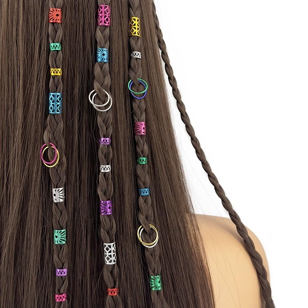Metal Construction Dreadlock Hair Beads Hollow Out Design Multi Style Hair Braiding Cuffs Clip On Loc Hair Jewelry Girls Hair