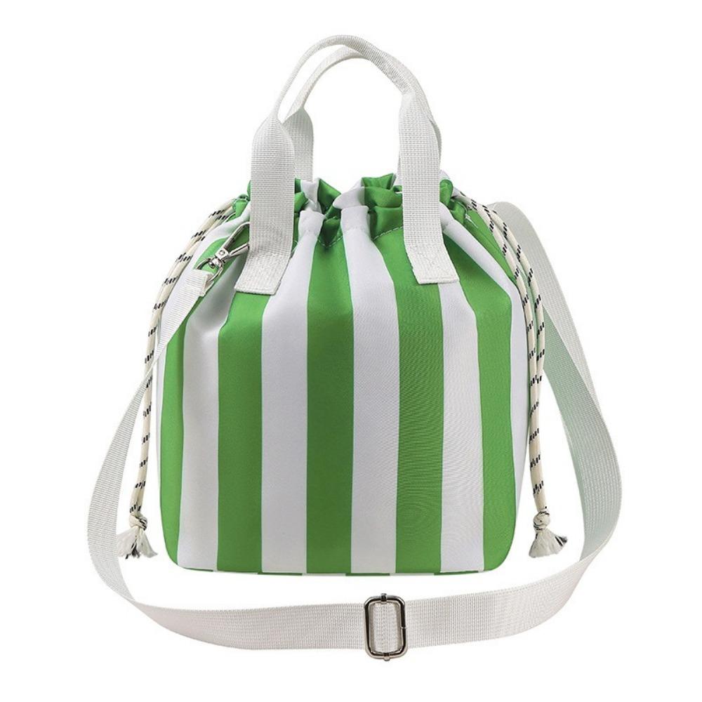 Striped Drawstring Lunch Box Bag Color Block Lunch Pack Lunch Box Carrier Picnic Bag Picnic