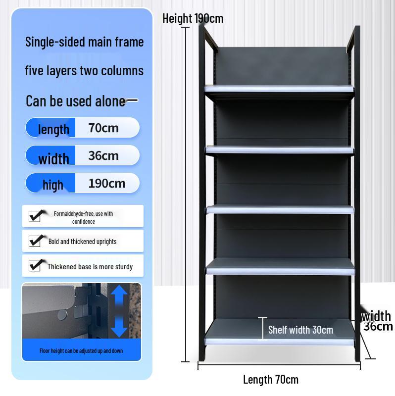 Four-Post Gray Display Rack for Convenience, Stationery, and Mother & Baby Stores, Multi-Layer Single/Double-Sided Snack Shelving.