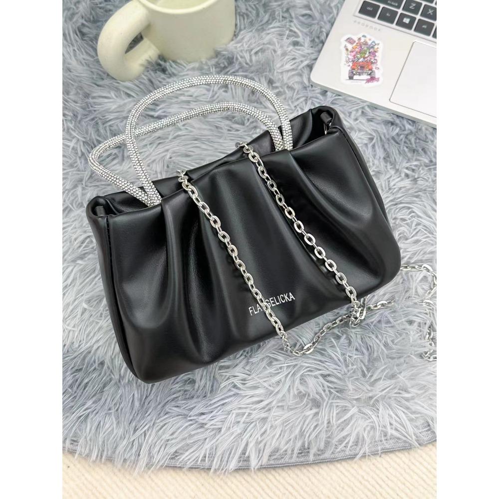 Cloud Bag Women's New Fairy Diamond-inlaid Handbag Fashionable and Fashionable Pleated One-shoulder Crossbody Chain Bag