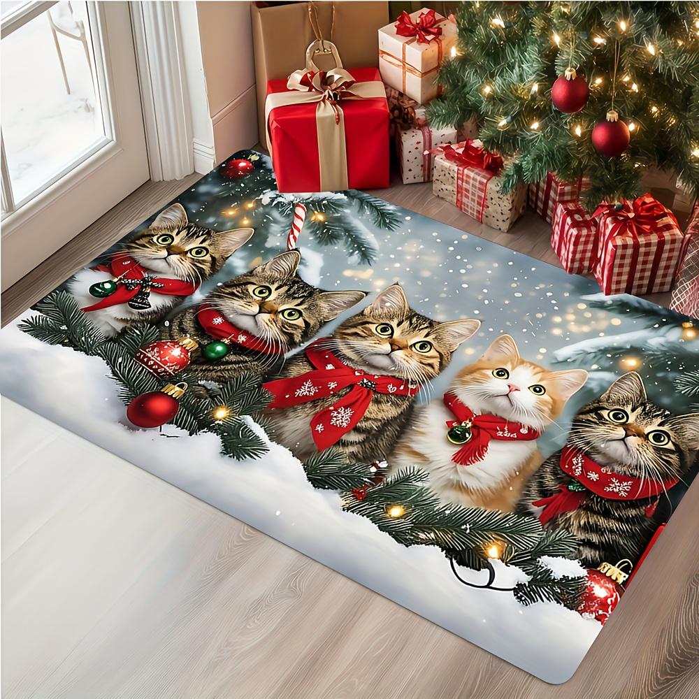 VIKAMA Christmas Carpet Cute Cat Floor Mat Doormat Welcome Mat Outdoor Carpet Living Room Carpet Rug For Bedroom Home Decoration