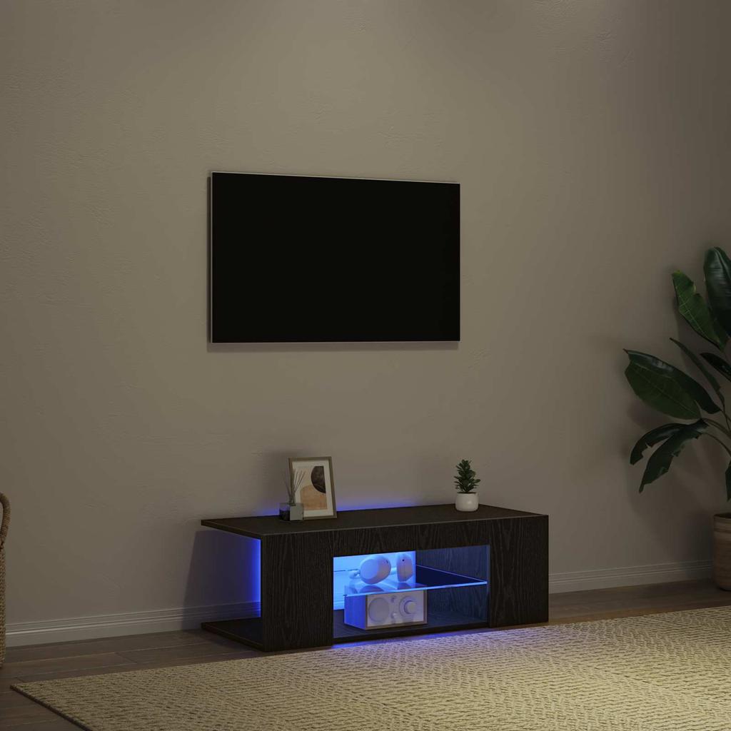 TV Cabinet Black Oak Effect 90 x 39 x 30 cm Particleboard
