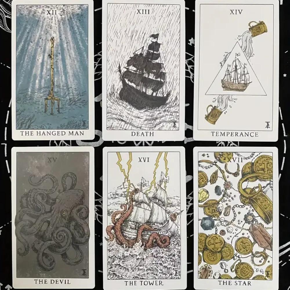 Карточные игры Tempest Tarot 78 шт. Карты Таро на тему океана Красиво оформленная колода для начинающих 10,3*6 см