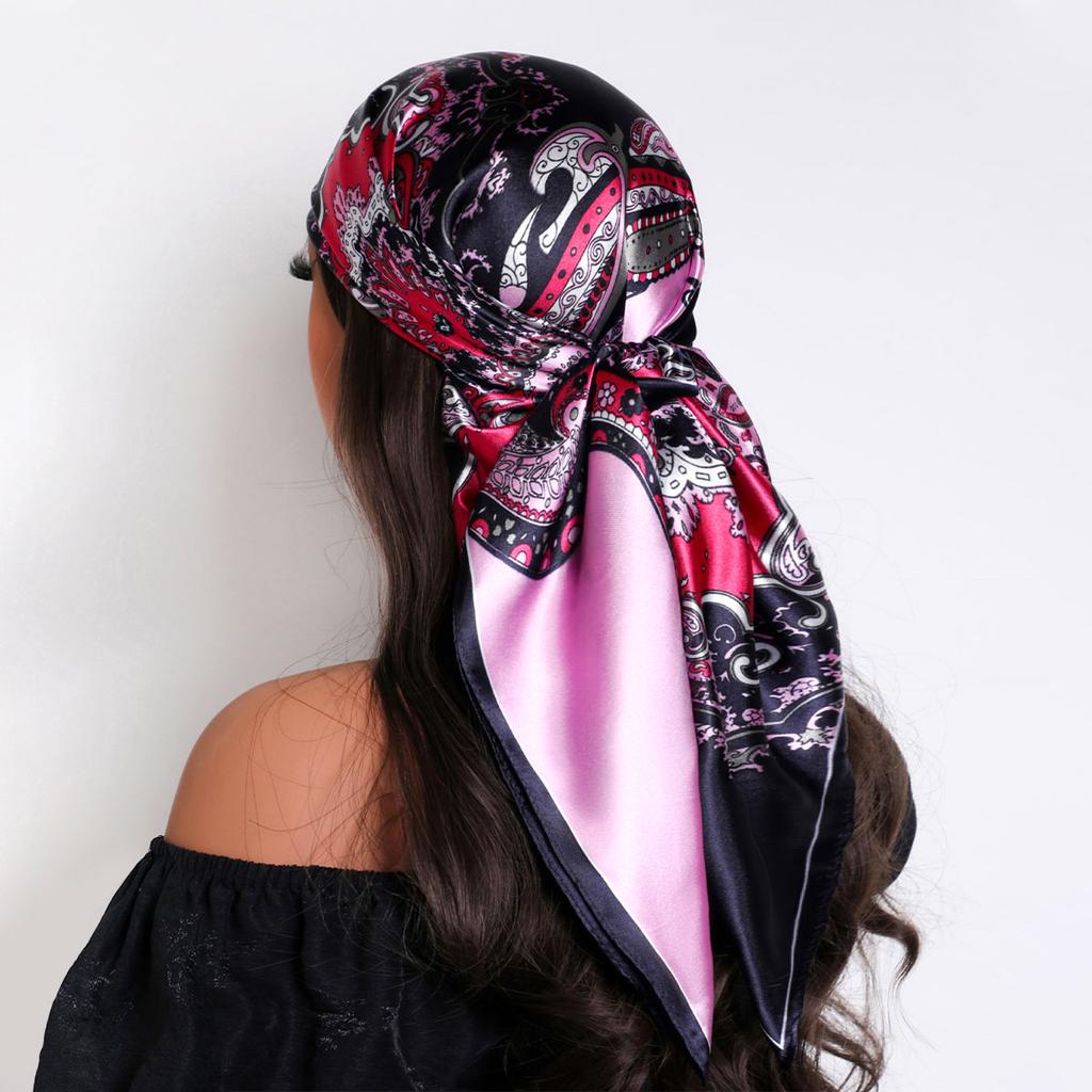 New 90*90cm Retro Brand Women Silk Scarf Bandanna Fashion Bohemian Pattern Square Hijab Lady Wrap Headband Foulard Muffler