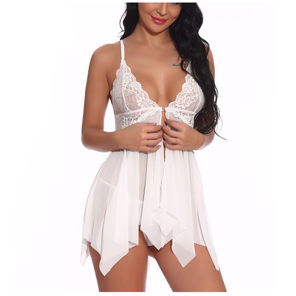 Нижнее белье для женщин с закрытием спереди Кружева Babydoll V-образным вырезом Сетчатое белье для сна