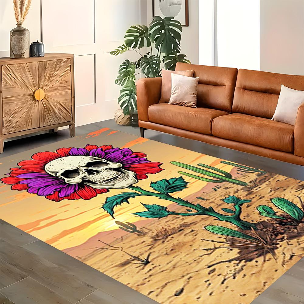 Sugar Skull With Flowers for Living Room rug, BedRoom rug, Study Room rug, Hallway Decoration, Perfect for Home Decoration or Holiday Gifts