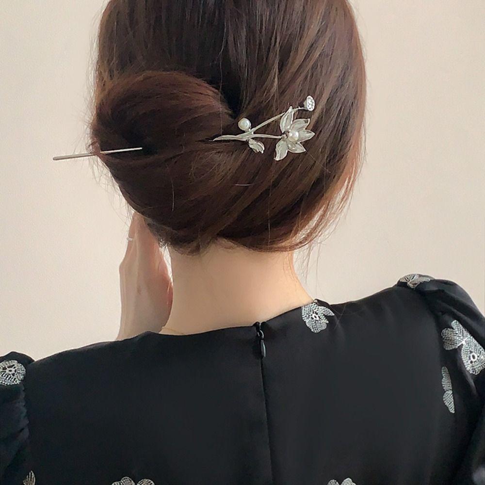 Pearl Chinese Style Hair Stick Lotus Flower Hair Fork Vintage Hanfu Hair Stick Perform
