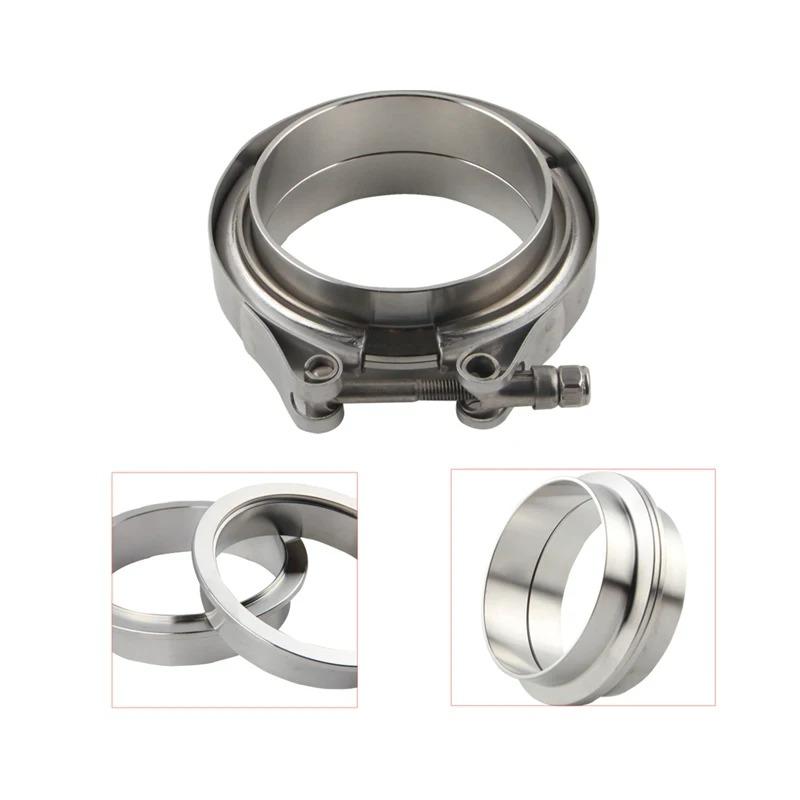 Broyear NEW 2" 2.5" 3" 3.5" 51mm 57mm 63mm 76mm Self Aligning Male/Female V-Band Vband Clamp CNC Stainless Steel Flange Kit