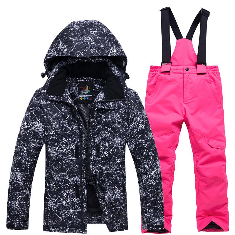 Boy's Girl Camouflage Ski Set Windproof Warm Waterproof Outdoor Thickened Single Board Ski Jacket Pants