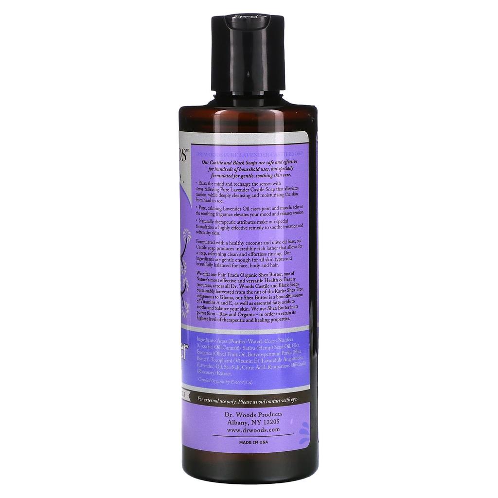 Dr. Woods Lavender Castile Soap with Fair Trade Shea Butter, 8 Fl Oz (236 Ml)