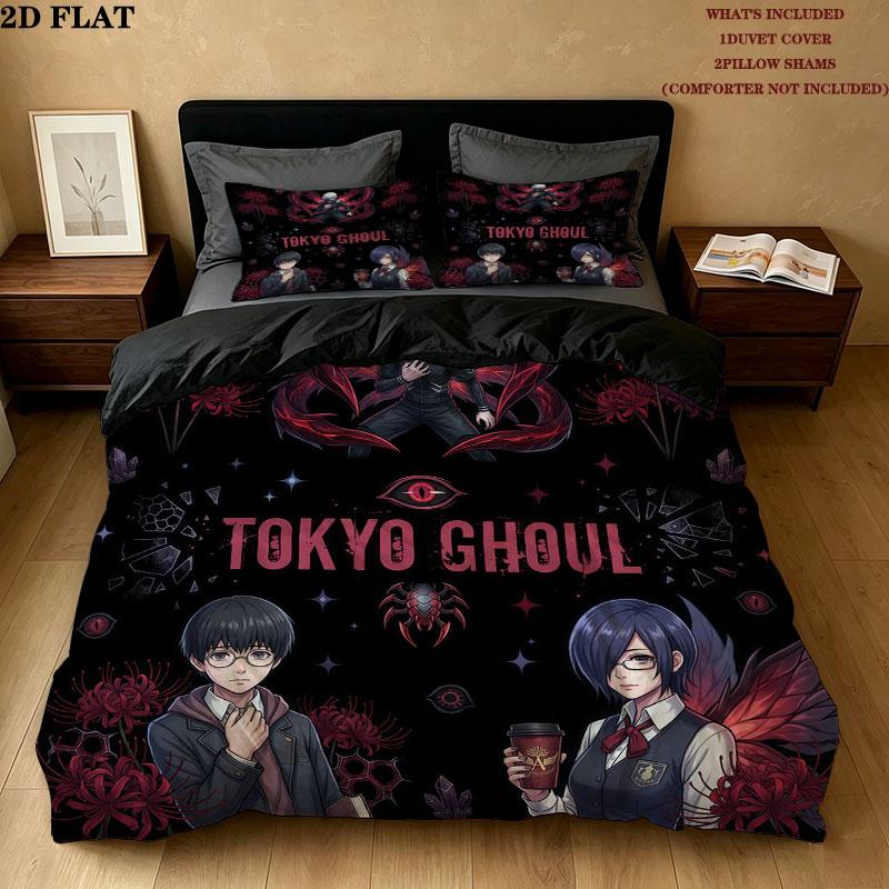Tokyo Ghoul Pattern Bedding Quilt Set Quilt Cover Pillowcase Home Birthday Gift(1 * duvet cover + 2 * pillowcase, without core)