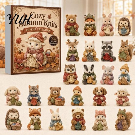 Acrylic Decorative Tree Decorations Knitting Animal Advent Calendar, 24 Ornaments, Cozy Autumn Knits Holiday Party Favor Cute Ornaments for Christmas
