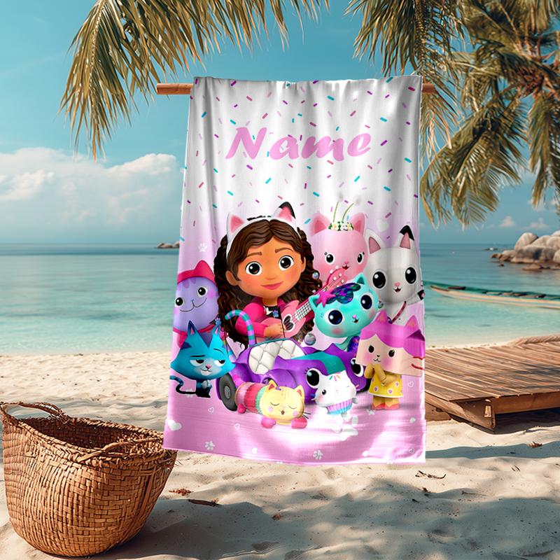 Custom Name Ultra-Soft Beach Towel with Gabby's Dollhouse Theme,Ideal for Pool - Camping, Diving - Perfect Travel Essential, Vibrant Beach Towel.