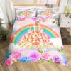 Fairy Tale Castle Bedding Set Twin QueenGirly Golden Castle Silhouette Duvet CoverBlooming Flowers Botanical Comforter Cover