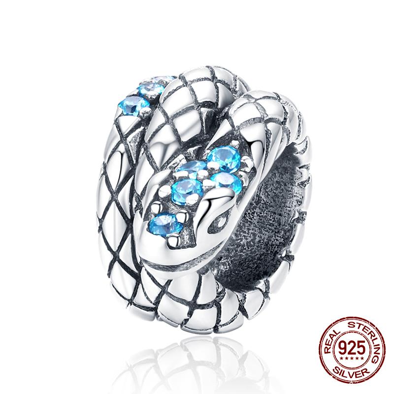 WOSTU 925 Silver Vinatge Dragon Charm Snake Bead Demon Eye Pendant Fit Bracelet Necklace For Women DIY Jewelry