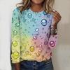Tops For Women Gradient Water Droplets Print Round Neck Long Sleeve T-shirt Fall Casual Slim Pullover Women's Long Sleeve Top