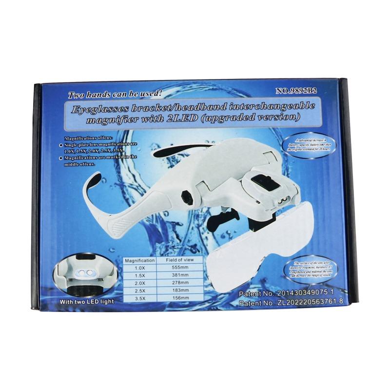 1Pc Head-mounted Magnifying Glass Five Different Magnification Lenses 2 LED Lights Maintenance Inspection