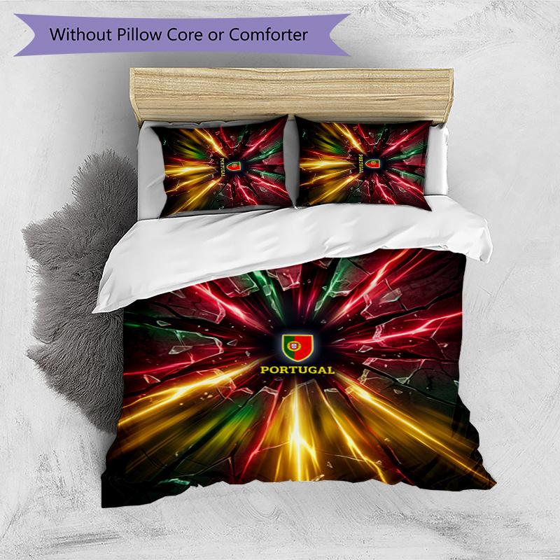 Portugal Football Printed Bedding 3 Piece Set Cozy Breathable Bed Cover Set as Housewarming Holiday Gift