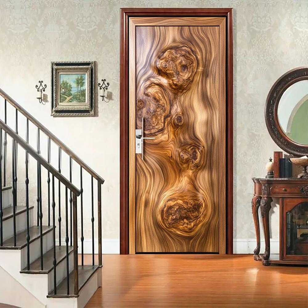 3D Door Decoration Stickers Vibrant Abstract Wood Wallpaper For Living Room Home Decor Bedroom Art Decals