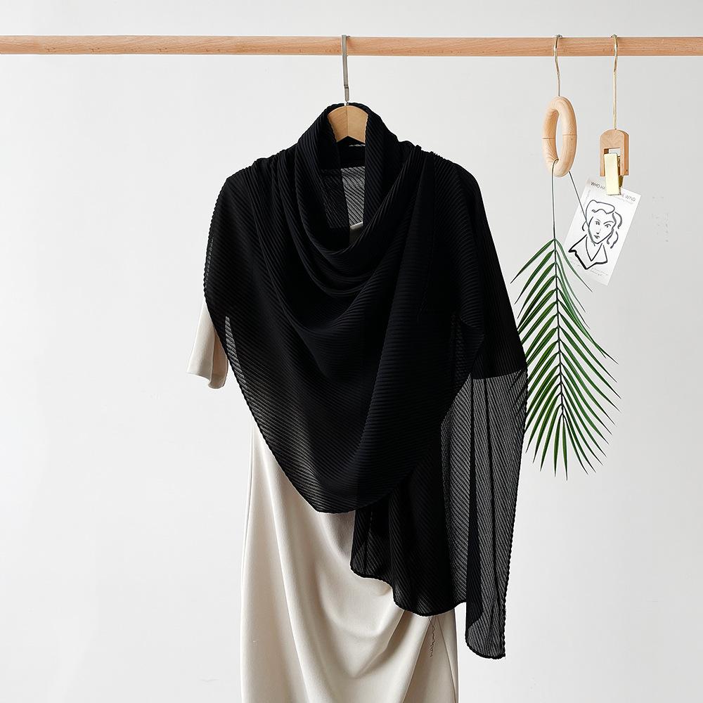Длинный плиссированный шелковый шарф из искусственного шелка, большой квадратный шарф, однотонный, имитация хлопка и льна, шарф-обертка, платок на голову