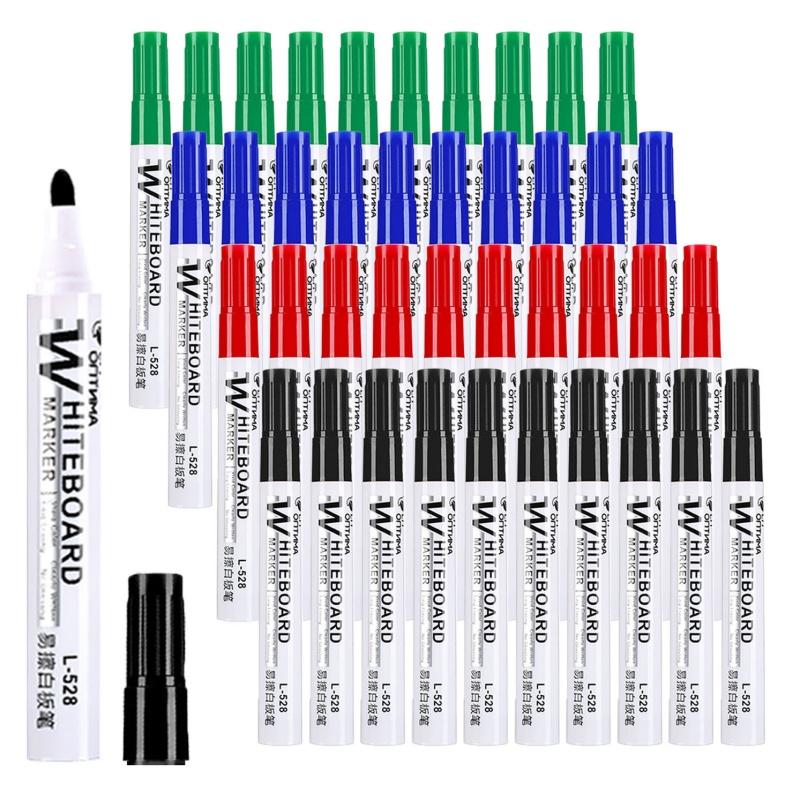 Dry Erase Whiteboard Markers 2.0mm Fine Tip, Low Odor Non-Toxic Washable Pens for Kids Classroom Office, Bulk Erasable Markers Set