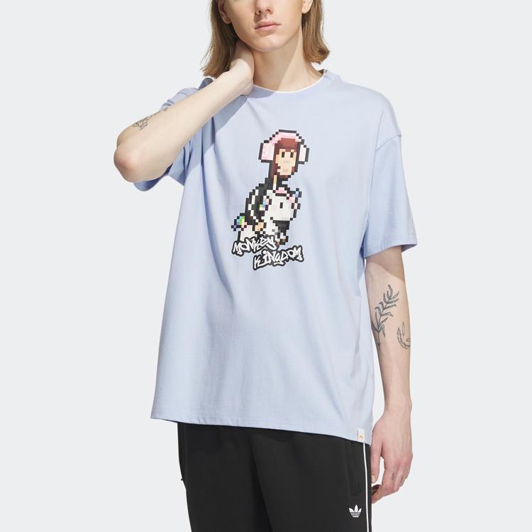 adidas Совместная серия Originals Monkey Kingdom Футболка с графикой и мозаичным мультяшным принтом Топы унисекс Светло-розовый синий IP1799