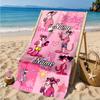 Custom Name Panther Heart In Space Adventure Microfiber Beach Towel, Lightweight for Summer Travel, Swimming Pool Fan Gift