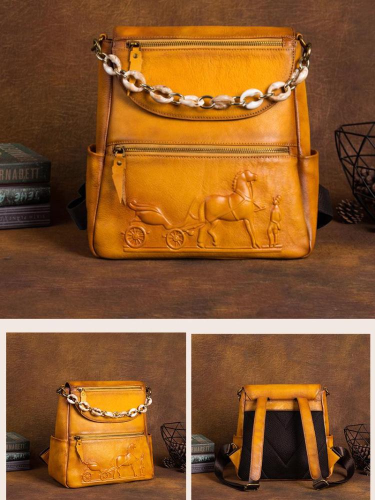 Johnature Рюкзак из натуральной кожи с тиснением в стиле ретро, ​​женская сумка из натуральной яловой кожи, большие вместительные рюкзаки для отдыха и путешествий