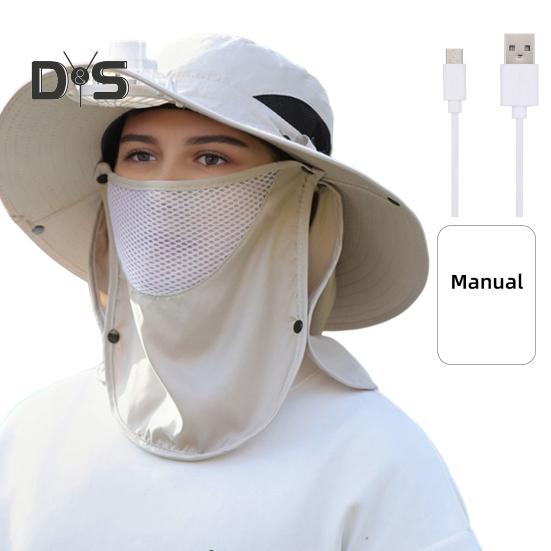 Кепка с защитой лица и шеи от солнца UPF 50+, защита от ультрафиолета, дышащая, с солнечной батареей, для мужчин, для летней рыбалки и активного отдыха, с широкими полями