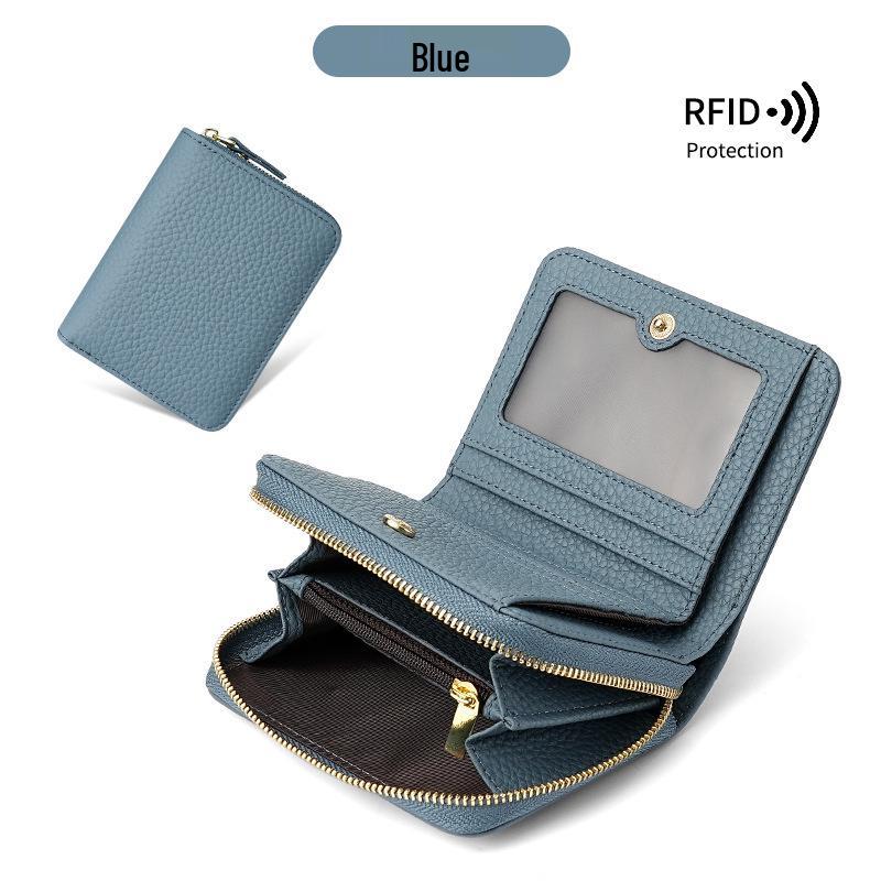 Женский японский мини-кошелек из кожи с RFID-защитой: Противокражный держатель для карт и кошелек для монет на молнии