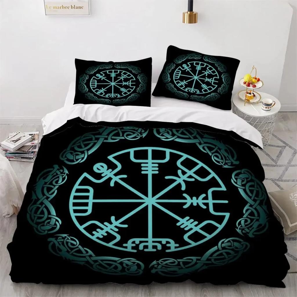 Viking Duvet Cover Set Nordic Viking Runes Print Bedding Set for Boys Teen Men King Size 2/3pcs Soft Polyester Comforter Cover