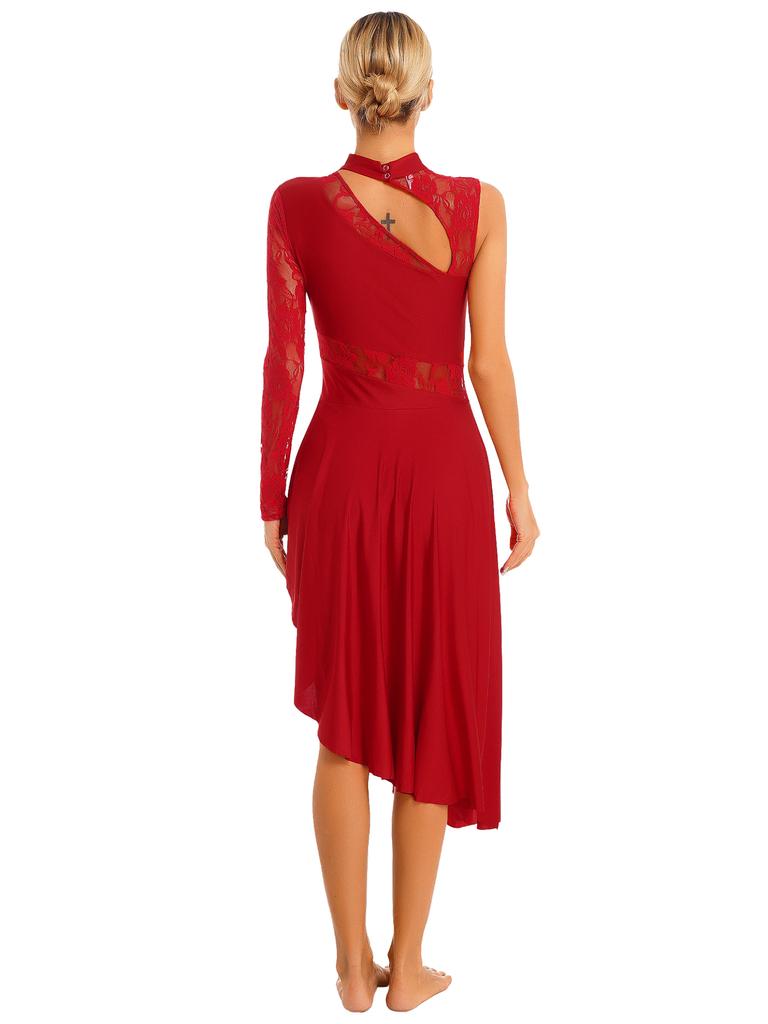 Женское асимметричное платье-туника для танцев, лирическая танцевальная одежда, кружевное платье с вырезами, платье для танцевальной вечеринки